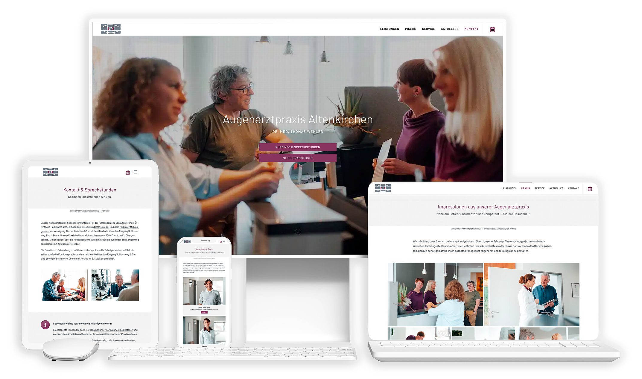 Website-Webdesign Arztpraxis - Bild der Website auf verschiedenen Geräten wie Desktop, Tablet, Smartphone und Laptop (Responsive Website)