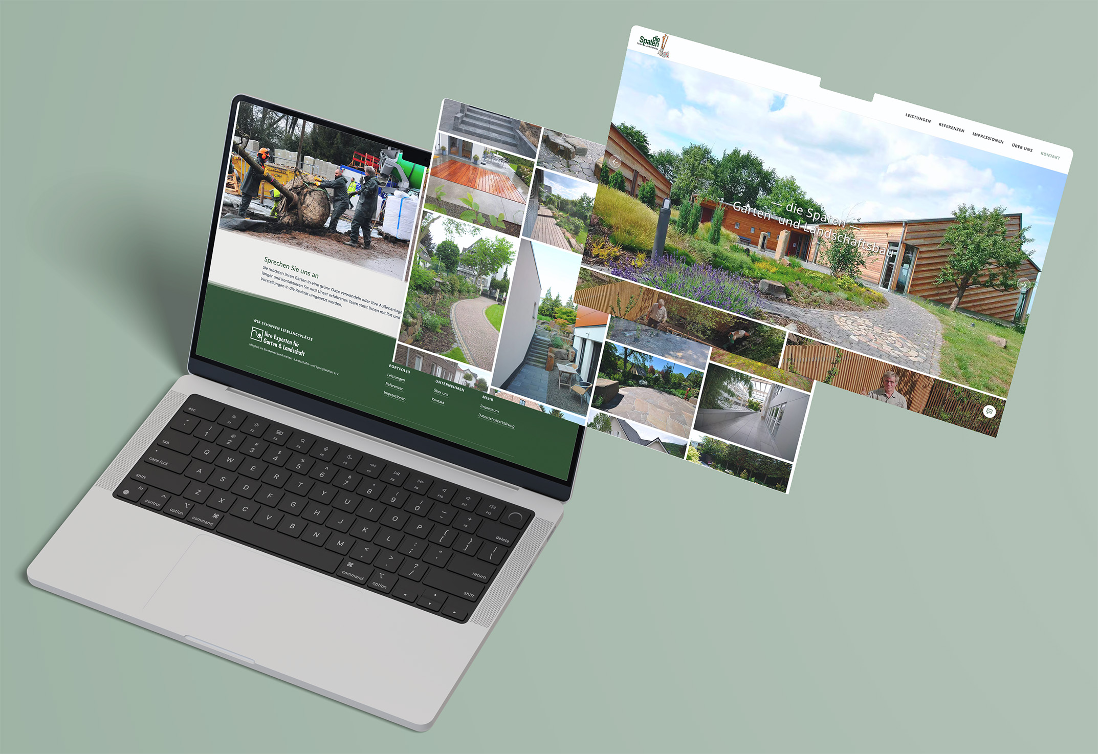 Verschiedene Bildschirmansichten der Unternehmenswebsite für Garten- und Landschaftsbaufirma