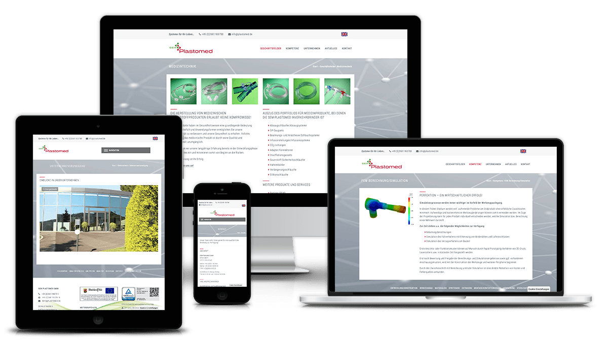 Abb.: Darstellung der Unternehmenswebsite auf unterschiedlichen Geräten wie Desktop, Laptop, Tablet und Smartphone/Handy